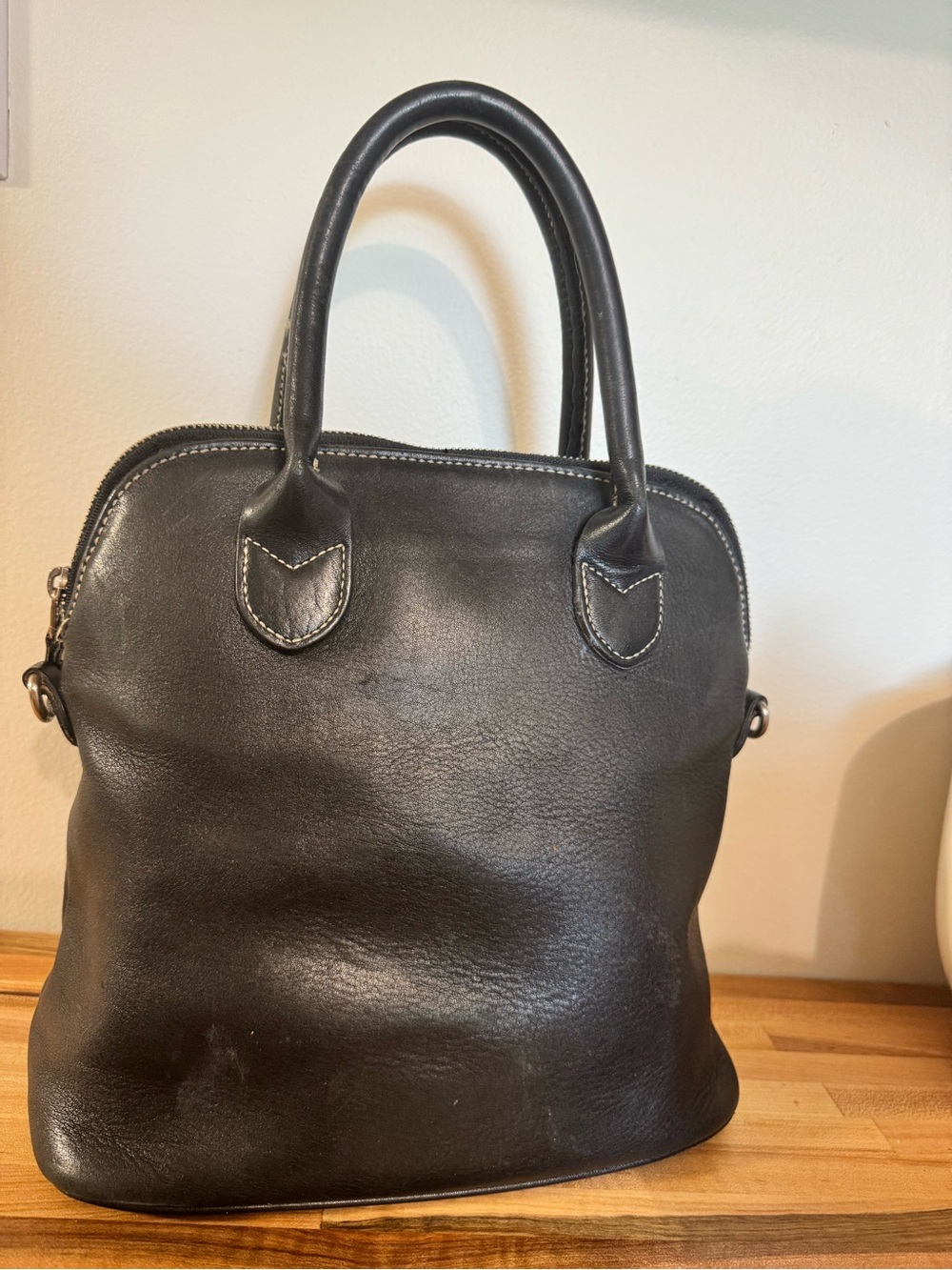 GAP Black Leather Tote Interior with Branded Patch